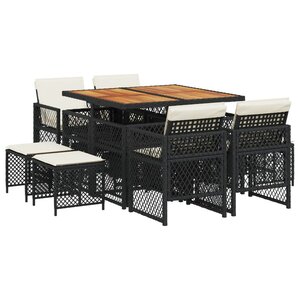vidaXL Ensemble à manger de jardin 9Pièces coussins noir résine tressée