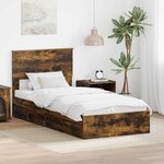 vidaXL Lit de Rangement Chêne fumé 90 x 200 cm Bois d'ingénierie