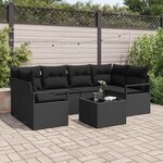 vidaXL Ensemble de canapé de jardin 7 Pièces Noir 55 x 55 x 37 cm