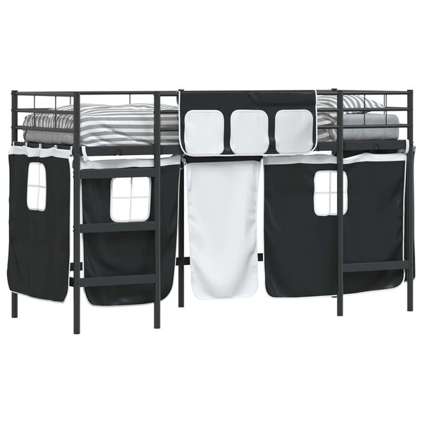 vidaXL Cadre de lit superposé pour enfants avec rideaux Uni Noir