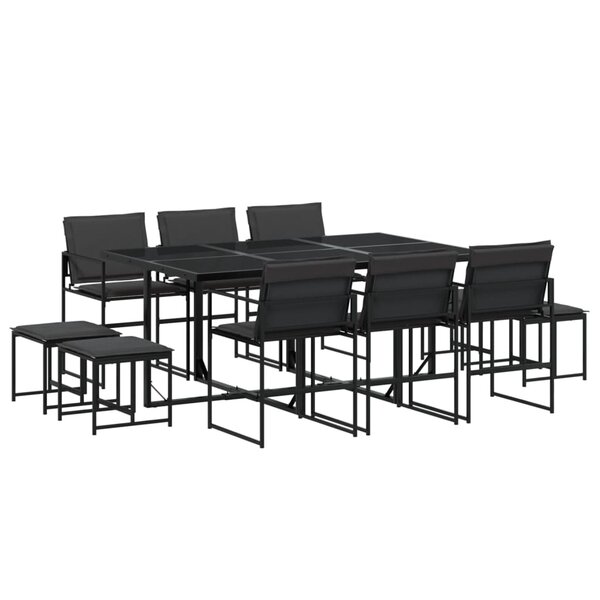 vidaXL Ensemble à manger de jardin avec coussins 11 Pièces noir textilène