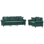 vidaXL Ensemble de canapés 2 Pièces avec coussins vert foncé velours
