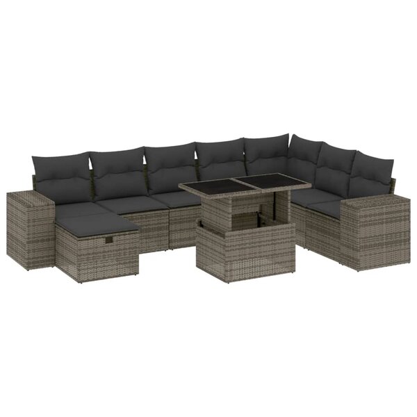 vidaXL Salon de jardin 9 Pièces avec coussins gris résine tressée