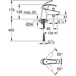 GROHE Mitigeur bain/douche Eurosmart 33412002 - Limiteur de température - Clapet anti-retour - Chrome