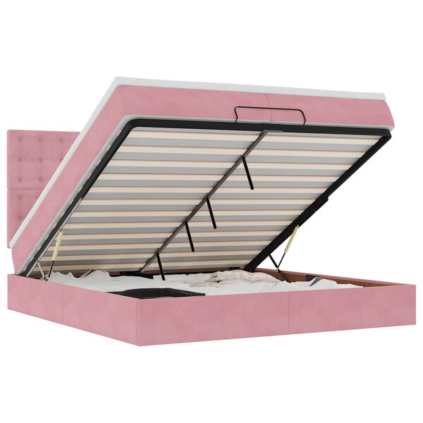 vidaXL Cadre de lit ottoman avec matelas rose 200x200 cm velours