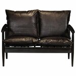vidaXL Canapé à 2 places Cuir véritable avec bois d'acacia Noir