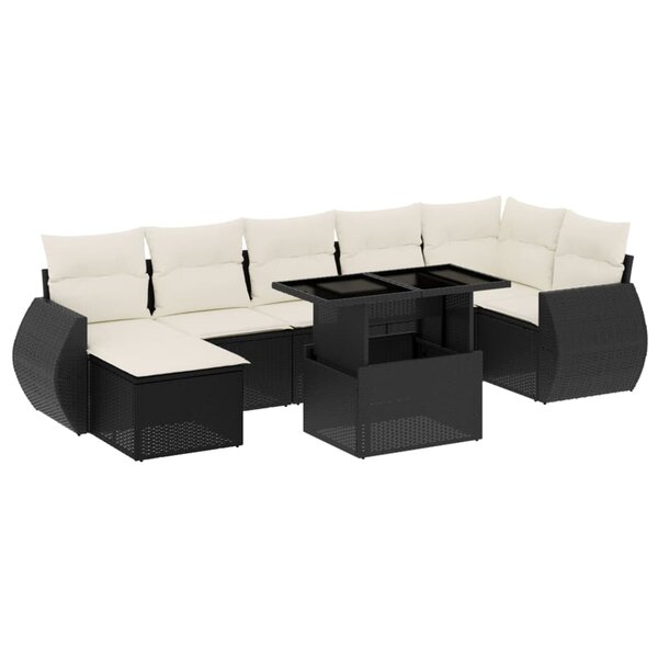 vidaXL Salon de jardin 8 Pièces avec coussins noir résine tressée