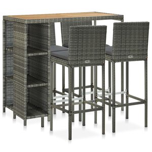vidaXL Ensemble de bar de jardin 5 Pièces et coussins Résine tressée Gris