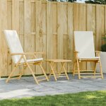 vidaXL Ensemble de bistro pliante 3 Pièces et coussins blanc crème bambou