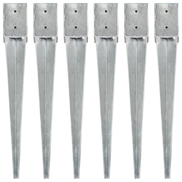 vidaXL Piquets au sol 6 Pièces Argenté 10x10x76 cm Acier galvanisé