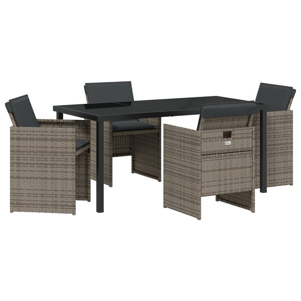 vidaXL Ensemble de Salle à Manger de Jardin 5 Pièces avec Coussins Rattan Poly Gris