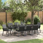 vidaXL Ensemble de repas de jardin 9 pièces avec coussins Noir Rattan Poly