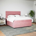 vidaXL Sommier à lattes de lit avec matelas Rose 200x200 cm Velours