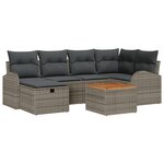 vidaXL Ensemble de Canapés de Jardin 7 Pièces avec Coussins Gris Poly Rattan
