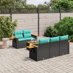 vidaXL Salon de jardin 6 Pièces avec coussins noir résine tressée