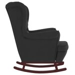 vidaXL Fauteuil à bascule à oreilles en velours noir bois massif