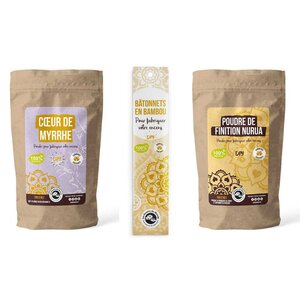 DIY encens - 100 Bâtonnets nus en bambou + Poudre Cœur de Myrrhe et poudre de finition
