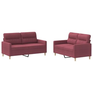 vidaXL Ensemble de canapés 2 Pièces avec coussins Rouge bordeaux Tissu