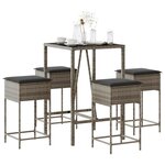 vidaXL Ensemble de bar de jardin 5 Pièces avec coussins gris poly rotin