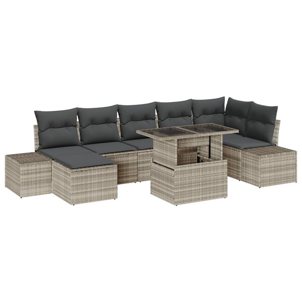 vidaXL Ensemble de salon de jardin 8 pièces avec coussins Gris clair en poly rattan