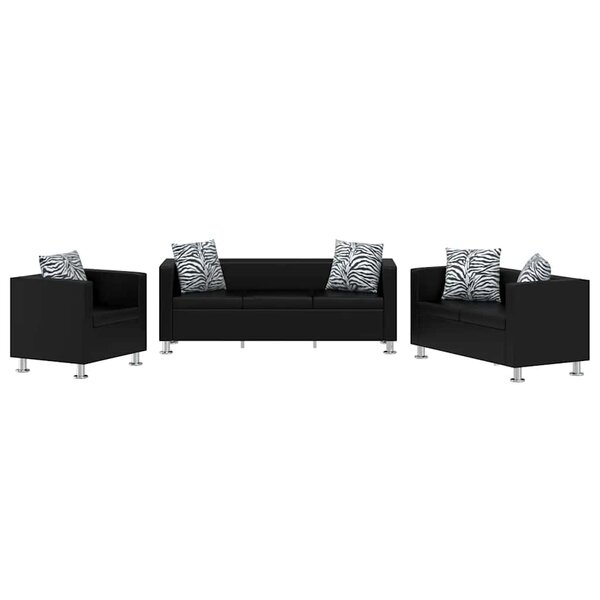vidaXL Jeu de canapé à 2 places et à 3 places et fauteuil Noir
