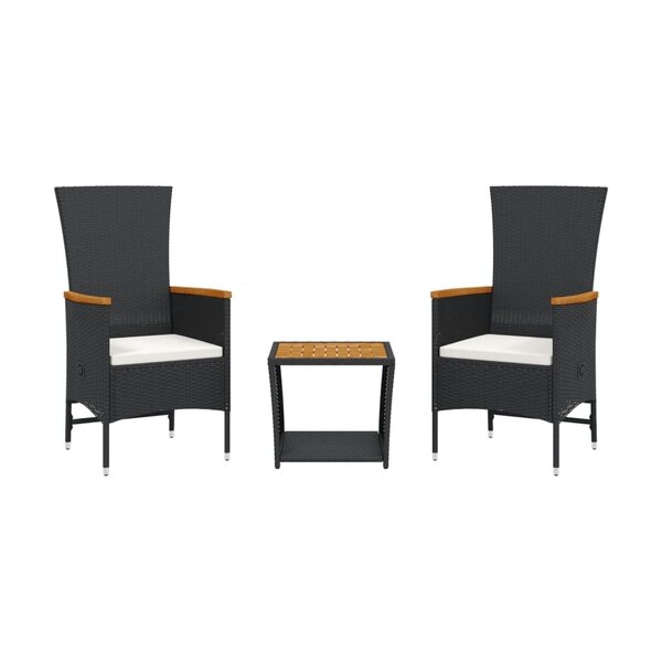 vidaXL Ensemble à manger de jardin avec coussins 3 Pièces Noir