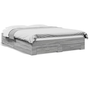 vidaXL Cadre de lit avec tiroirs sans matelas sonoma gris 150x200 cm