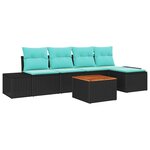 vidaXL Ensemble de canapé de jardin 6 Pièces Noir et turquoise polyrotin