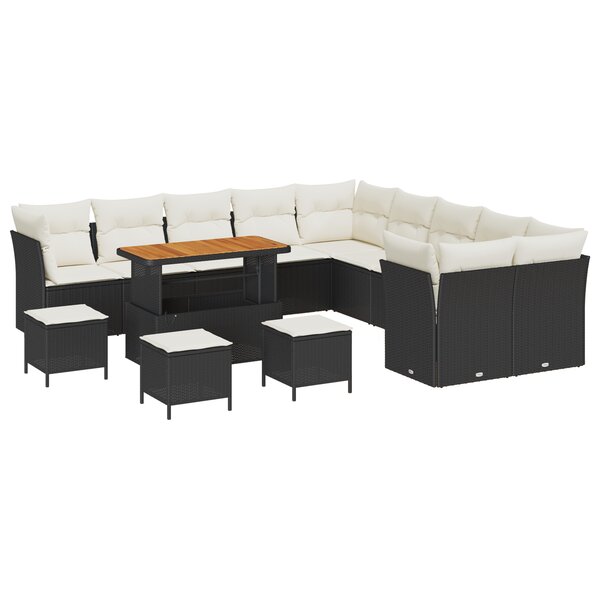 vidaXL Ensemble de Canapé de Jardin 14 Pièces avec Coussins Rattan Noir Acacia
