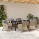 vidaXL Ensemble de salle à manger de jardin 7 pièces avec coussins beige en poly rattan