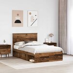 vidaXL Cadre de lit avec tiroir Bois ancien 135 x 190 cm Pin massif