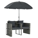 vidaXL Canapé de jardin 2 places avec coussins et parasol Gris