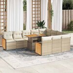 vidaXL Salon de jardin 11Pièces avec coussins beige résine tressée acacia