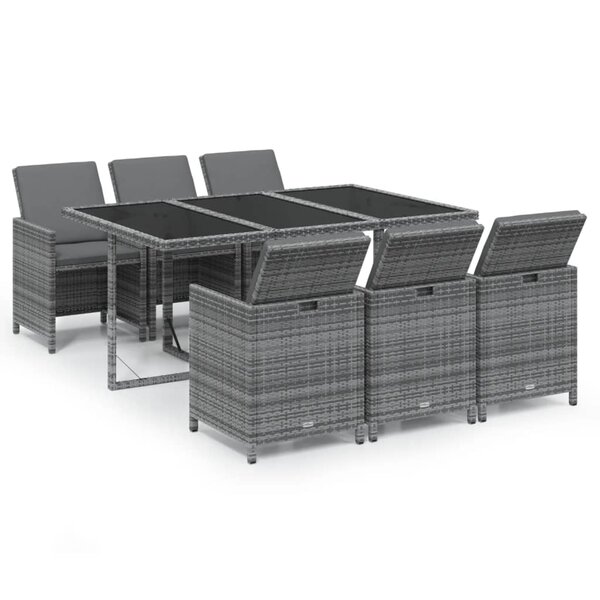 vidaXL Ensemble à manger de jardin coussins 7Pièces Résine tressée Gris