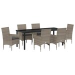 Ensemble de salle à manger de jardin 7 pièces avec coussins en poly rattan gris vidaXL