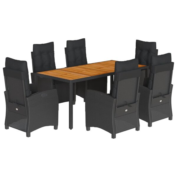 vidaXL Ensemble à manger de jardin coussins 7Pièces Noir Résine tressée