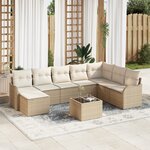 Canapé de jardin 9 pièces avec coussins marron en poly rattan