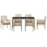 Ensemble de salle à manger de jardin 7 pièces avec coussins beige en poly rotin