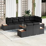 vidaXL Ensemble de canapé de jardin avec coussin 9 Pièces Noir Poly rotin