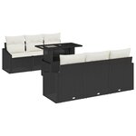 vidaXL Canapé de jardin 7 pièces avec coussins noirs en poly rotin