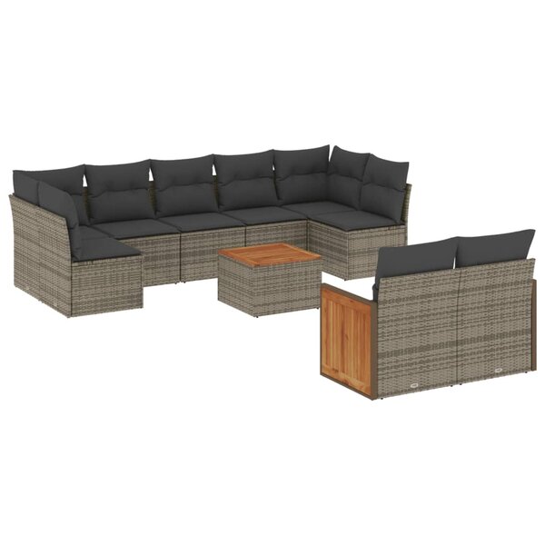 vidaXL Salon de jardin avec coussins 10 Pièces gris résine tressée