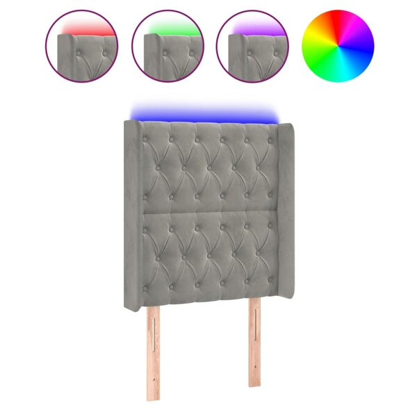 vidaXL Tête de lit à LED Gris clair 83x16x118/128 cm Velours