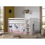 PINO Lit sureleve en pin massif avec sommier Blanc Princesse