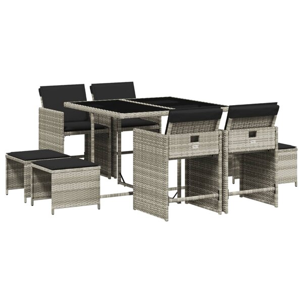 vidaXL Ensemble à manger de jardin et coussins 9 Pièces gris clair rotin