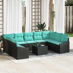 vidaXL Ensemble de Canapés avec coussin 10 Pièces Noir polyrotin