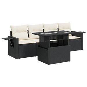 vidaXL Salon de jardin 5 Pièces avec coussins noir résine tressée