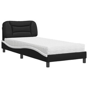 vidaXL Lit avec matelas noir et blanc 90x190 cm similicuir