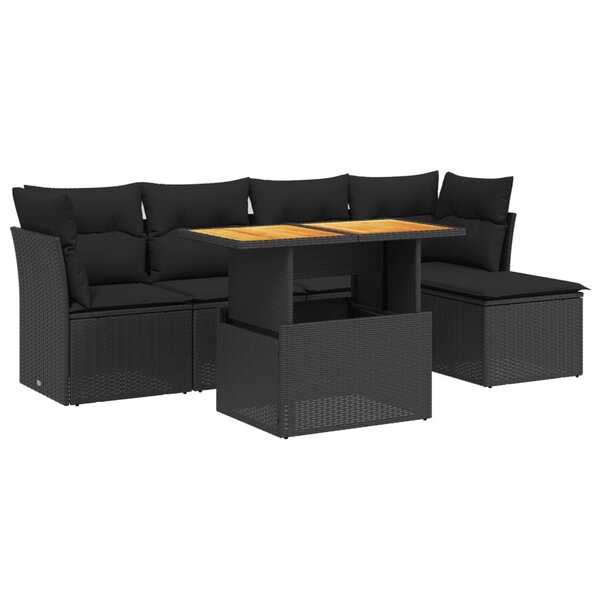 vidaXL Salon de jardin 6 Pièces avec coussins noir résine tressée