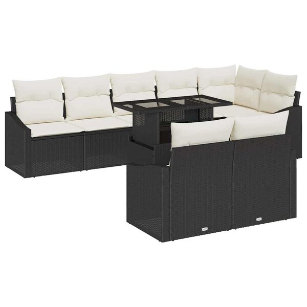 vidaXL Ensemble de canapé de jardin avec coussin 9 Pièces Noir et Crème