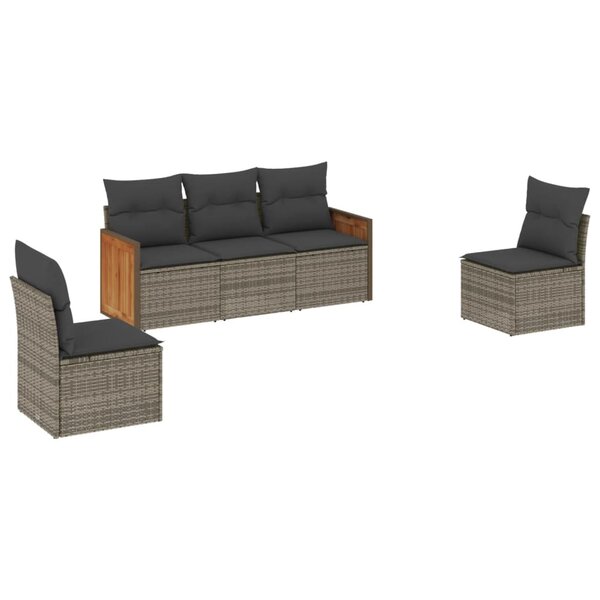 vidaXL Salon de jardin 5 Pièces avec coussins gris résine tressée